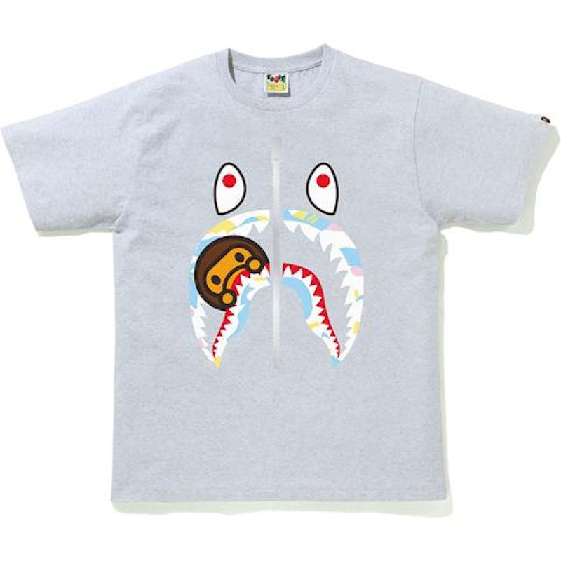 BAPE Multi Camo Milo Shark Tee Gray