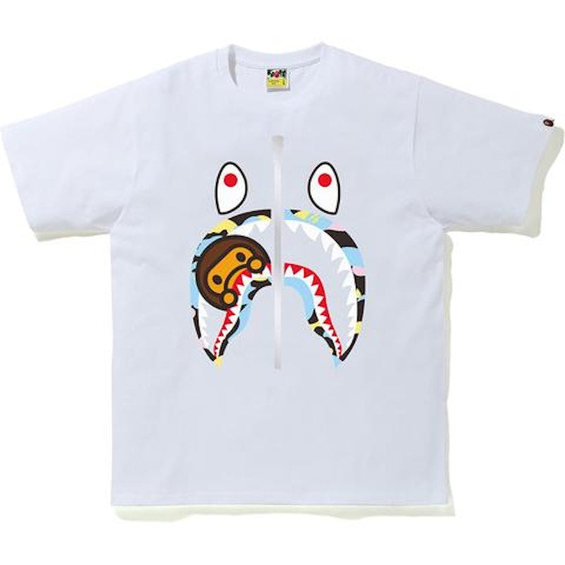 BAPE Multi Camo Milo Shark Tee White