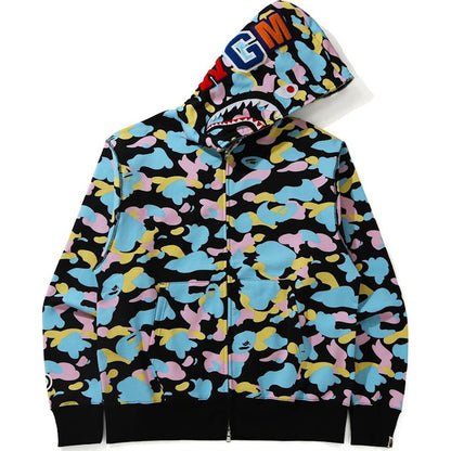 BAPE New Multi Camo Shark Relaxed Full Zip Hoodie Black