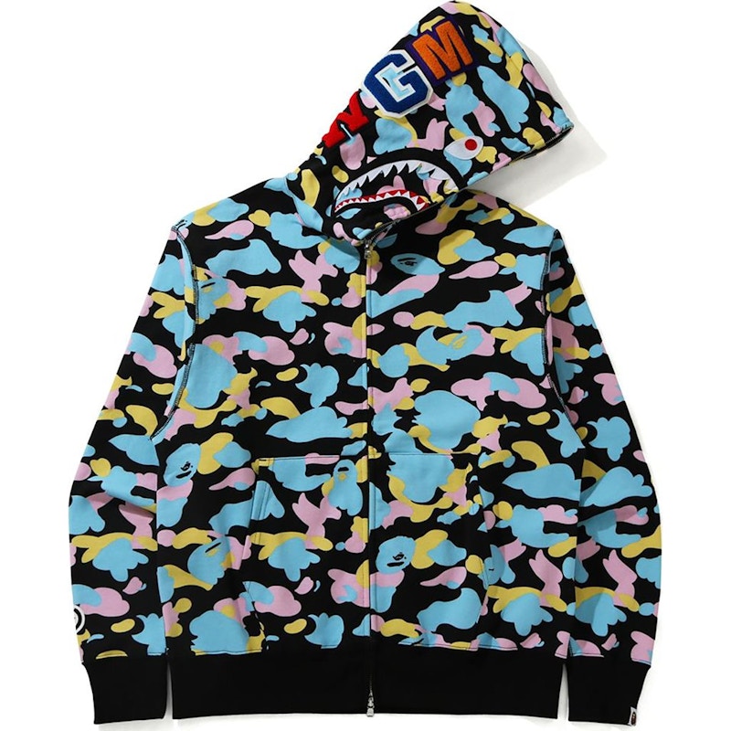 BAPE New Multi Camo Shark Relaxed Full Zip Hoodie Black