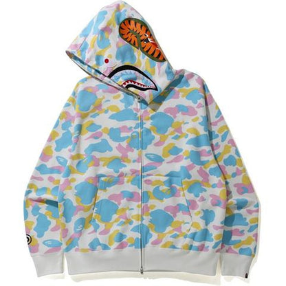 BAPE New Multi Camo Shark Relaxed Full Zip Hoodie White