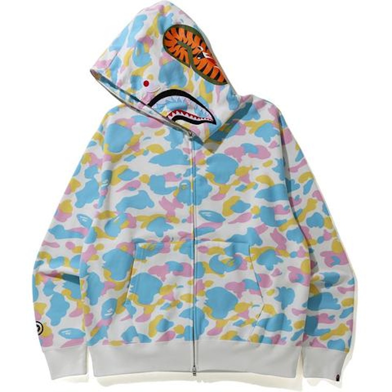 BAPE New Multi Camo Shark Relaxed Full Zip Hoodie White