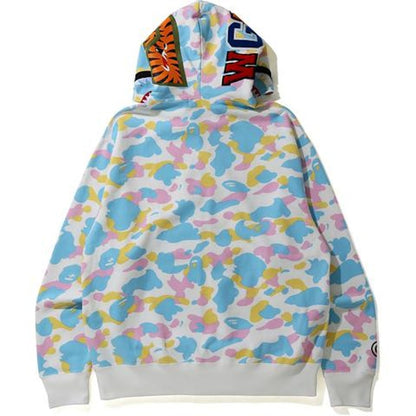 BAPE New Multi Camo Shark Relaxed Full Zip Hoodie White