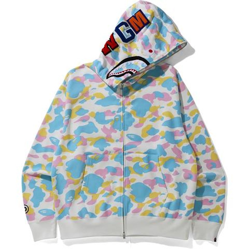 BAPE New Multi Camo Shark Relaxed Full Zip Hoodie White