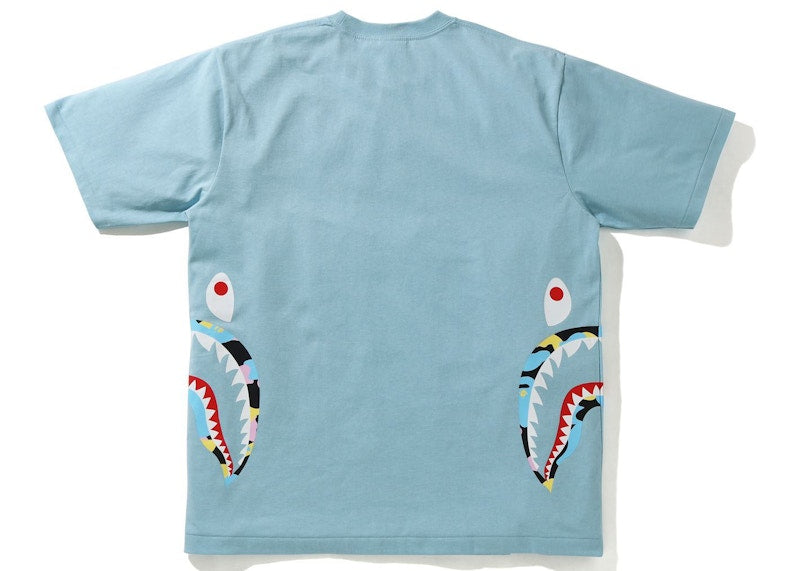 BAPE New Multi Camo Side Shark Relaxed Tee Blue