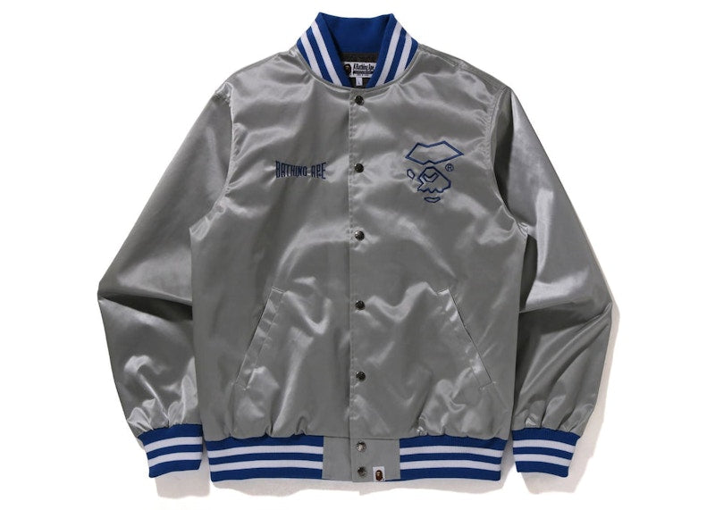BAPE Nylon Varsity Jacket Silver