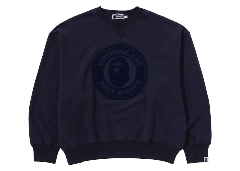 BAPE Over Dye Busy Works Relaxed Fit Crewneck Sweatshirt Navy