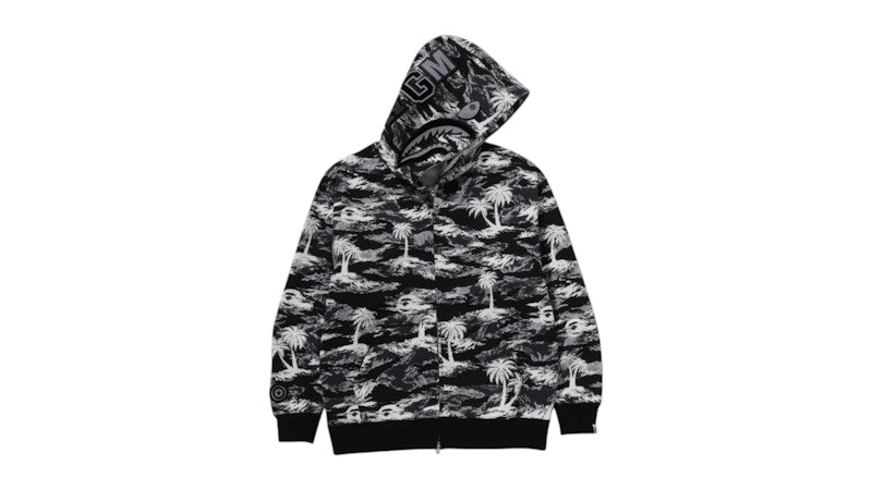 BAPE Palm Tree Camo Relaxed Fit Shark Full Zip Hoodie Black