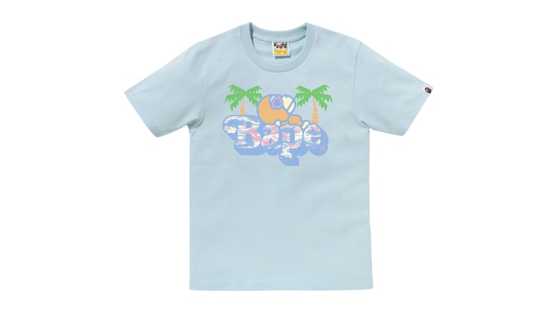 BAPE Palm Tree Pattern Milo On Bape Tee Blue