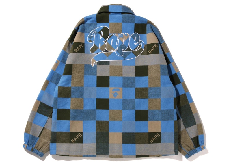BAPE Patched Block Check Zip Jacket Beige Blue