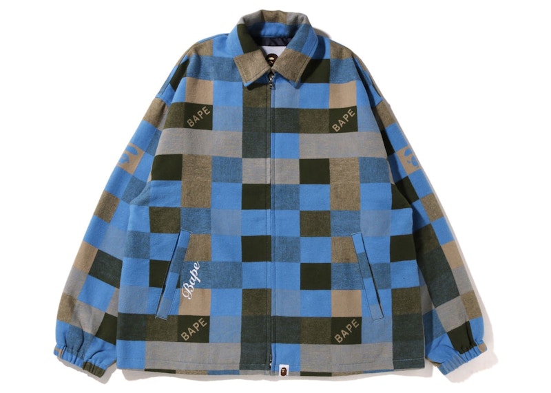 BAPE Patched Block Check Zip Jacket Beige Blue