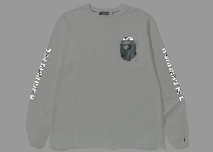 BAPE Reflective Solid Camo Ape Head Relaxed Fit Pocket L/S Tee White