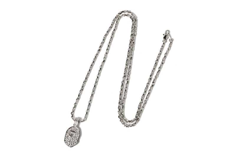 BAPE Rhinestone Ape Head Necklace Silver