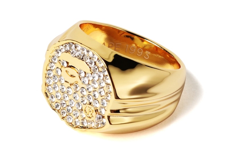BAPE Rhinestone Ape Head Ring Gold