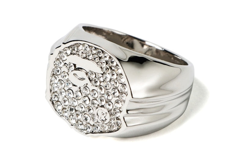 BAPE Rhinestone Ape Head Ring Silver