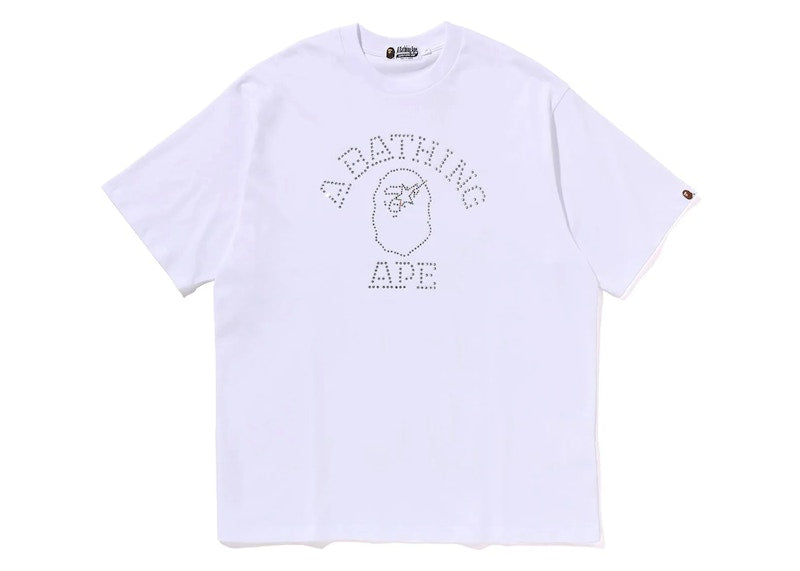 BAPE Rhinestone College Relaxed Fit Tee White