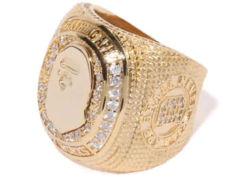 BAPE Rhinestone College Ring Gold