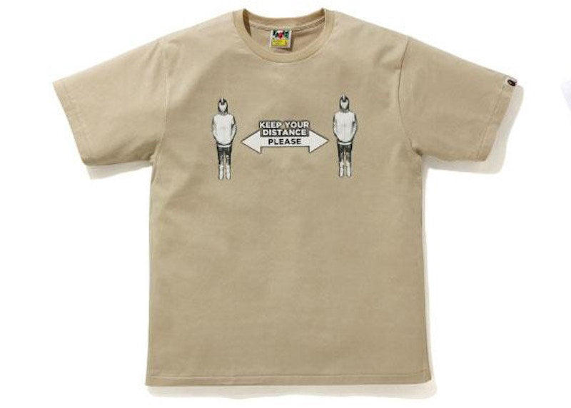 BAPE SOCIAL DISTANCE Shark Figure Tee Beige