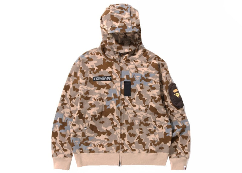 BAPE Sand Camo Military Relaxed Fit Full Zip Mask Hoodie Beige