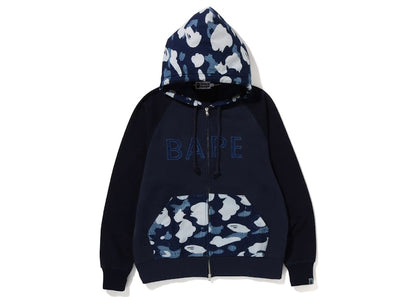 BAPE Sashiko Camo Relaxed Fit Zip Hoodie Indigo