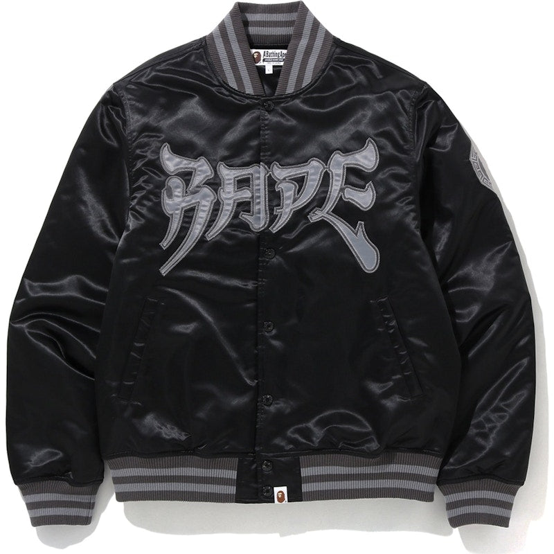 BAPE Satin Varsity Jacket Black