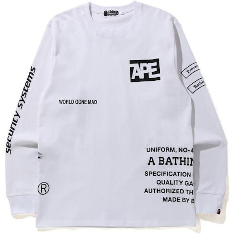 BAPE Security Multi Print L/S Tee White