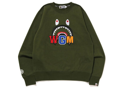 BAPE Shark Embroidery Crewneck Sweatshirt (FW22) Olive Drab