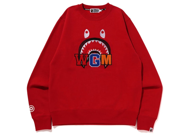 BAPE Shark Embroidery Crewneck Sweatshirt (FW22) Red