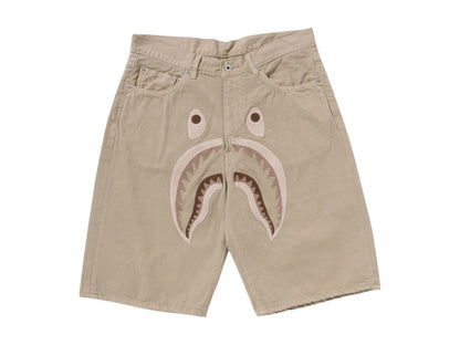BAPE Shark Garment Dye Relaxed Fit Denim Shorts Beige