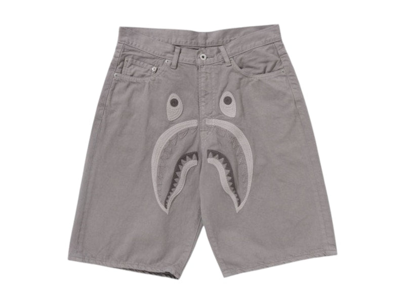 BAPE Shark Garment Dye Relaxed Fit Denim Shorts Gray