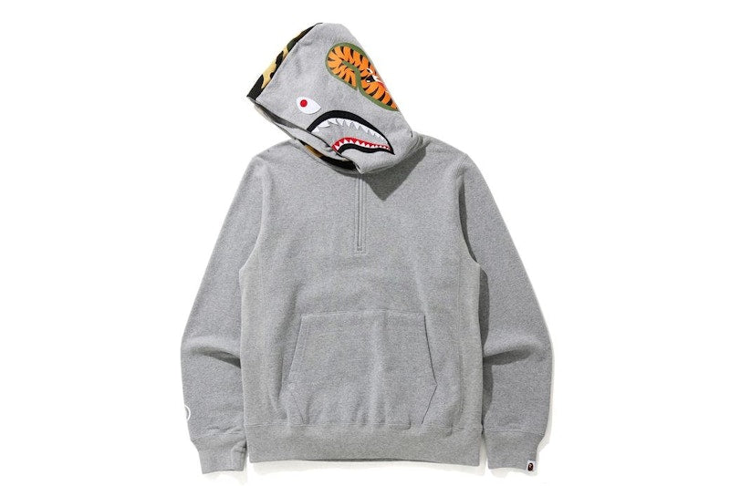 BAPE Shark Half Zip Pullover Hoodie Gray