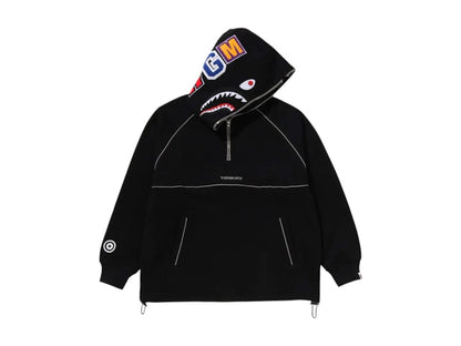 BAPE Shark Logo Half Zip Relaxed Fit Pullover Hoodie Black