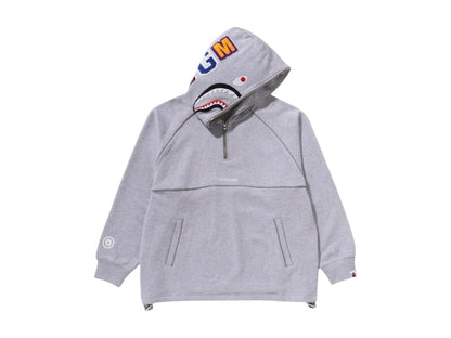 BAPE Shark Logo Half Zip Relaxed Fit Pullover Hoodie Grey