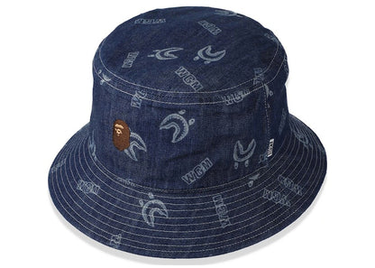 BAPE Shark Pattern Denim Bucket Hat Indigo