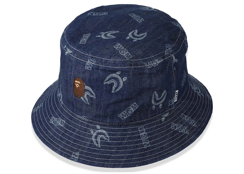 BAPE Shark Pattern Denim Bucket Hat Indigo