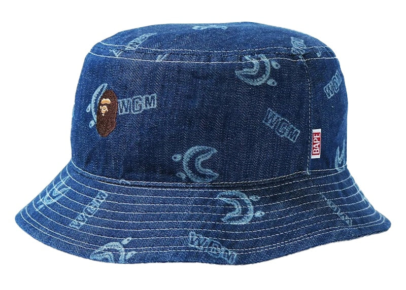 BAPE Shark Pattern Denim (W) Bucket Hat Indigo