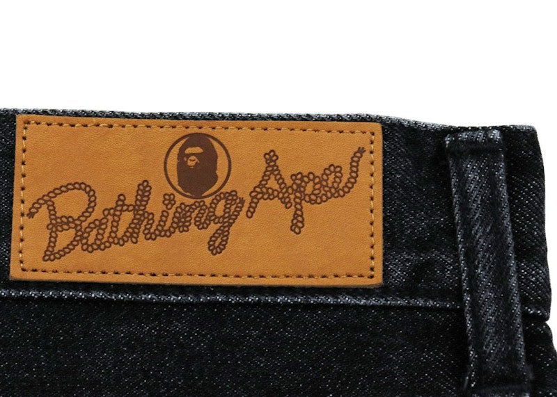 BAPE Shark Washed Wide Fit Denim Pants Black