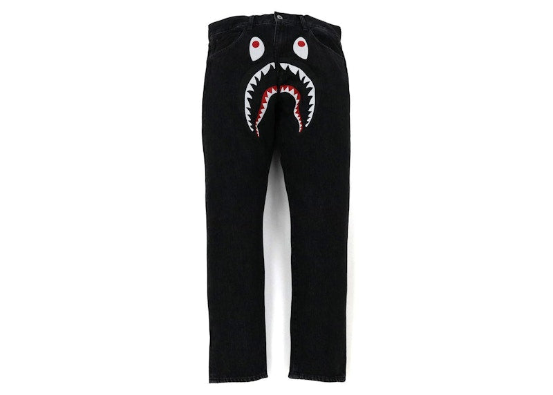 BAPE Shark Washed Wide Fit Denim Pants Black