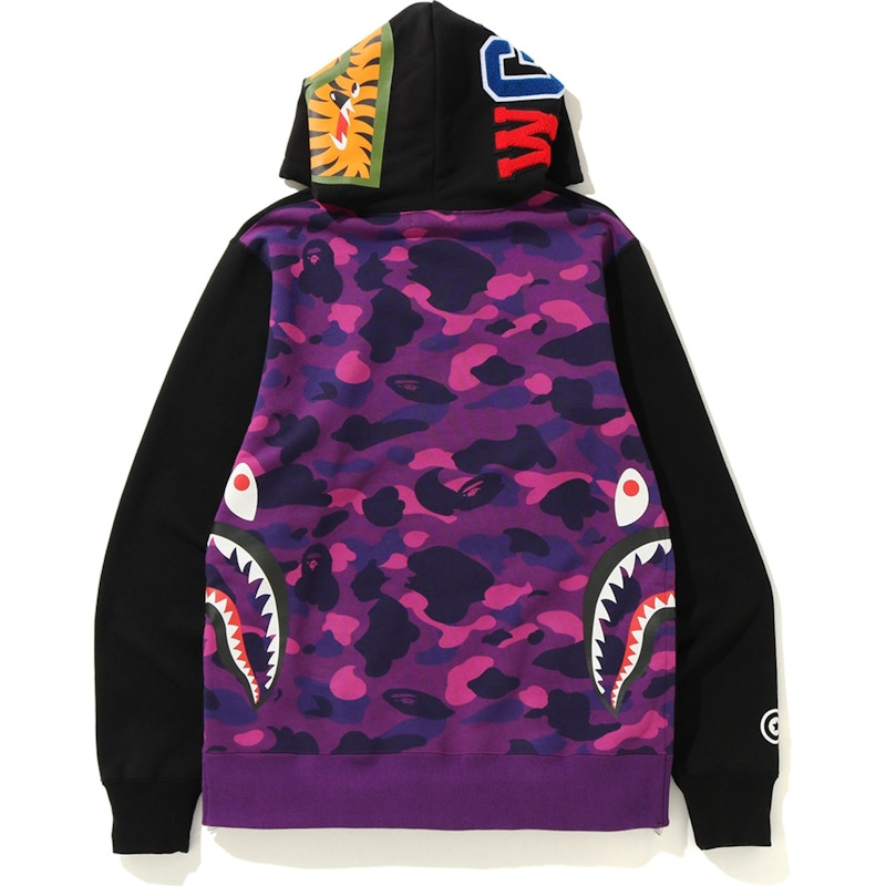 BAPE Side Zip Shark Wide Pullover Hoodie Black/Purple