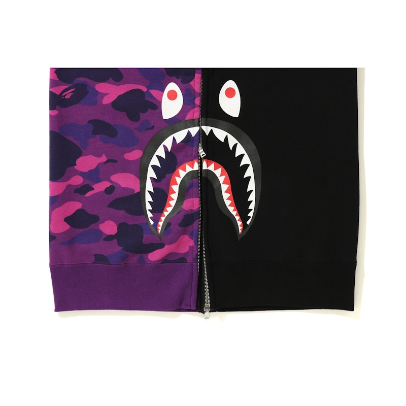 BAPE Side Zip Shark Wide Pullover Hoodie Black/Purple