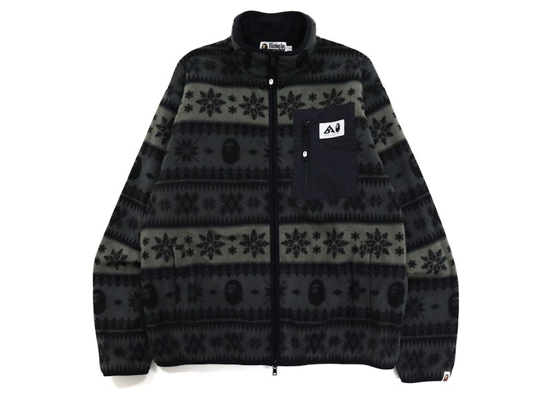 BAPE Snow Pattern Relaxed Fit Zip Fleece Black