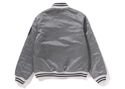BAPE Solid Camo NYC Logo Nylon Varsity Jacket Gray