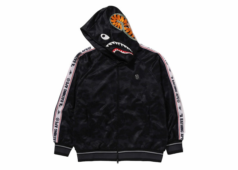 BAPE Solid Camo Relaxed Fit Shark Full Zip Hoodie Black