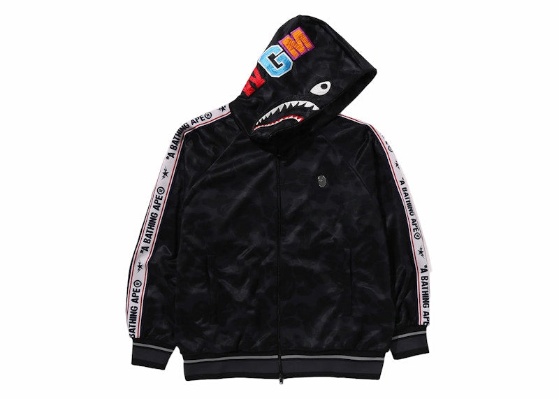 BAPE Solid Camo Relaxed Fit Shark Full Zip Hoodie Black