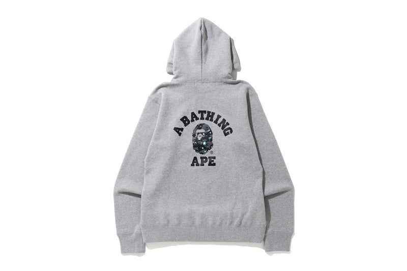 BAPE Space Camo College Pullover Hoodie Grey