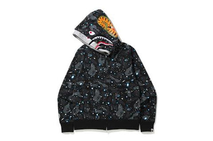 BAPE Space Camo Shark Full Zip Double Hoodie Black Multi