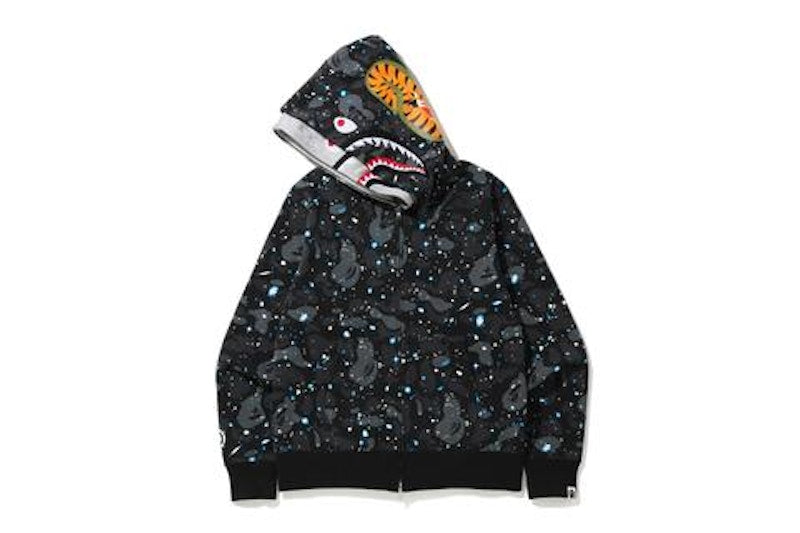 BAPE Space Camo Shark Full Zip Double Hoodie Black Multi