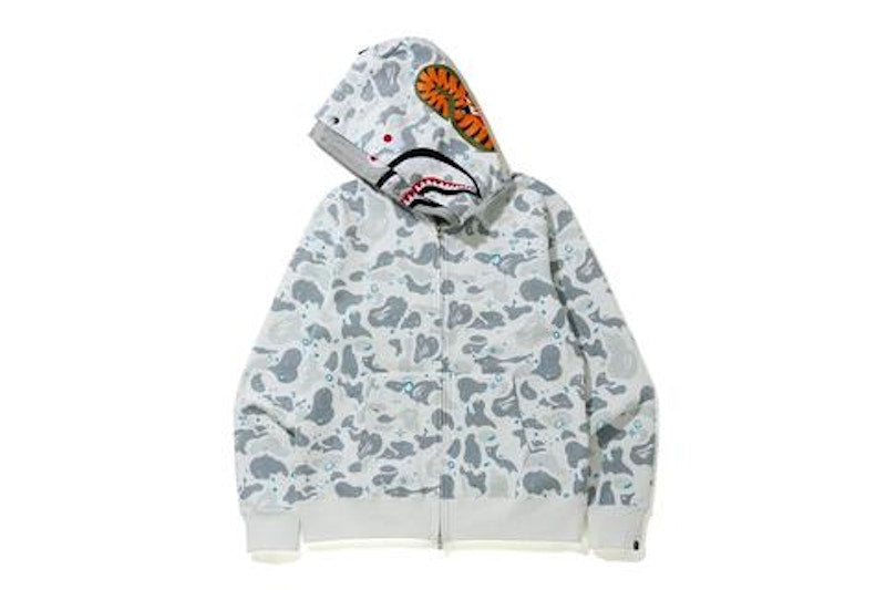 BAPE Space Camo Shark Full Zip Double Hoodie White Multi