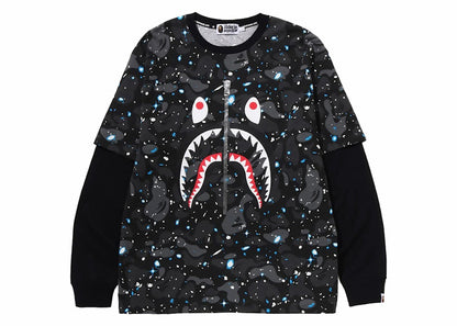 BAPE Space Camo Shark Layered Long Sleeve Tee Black