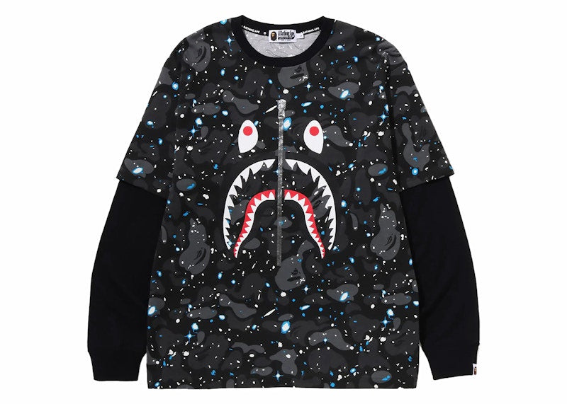 BAPE Space Camo Shark Layered Long Sleeve Tee Black